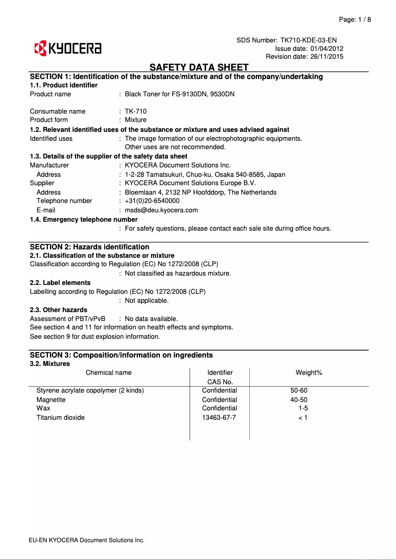 Page 1 de la notice Instructions de sécurité Kyocera FS-9130DN