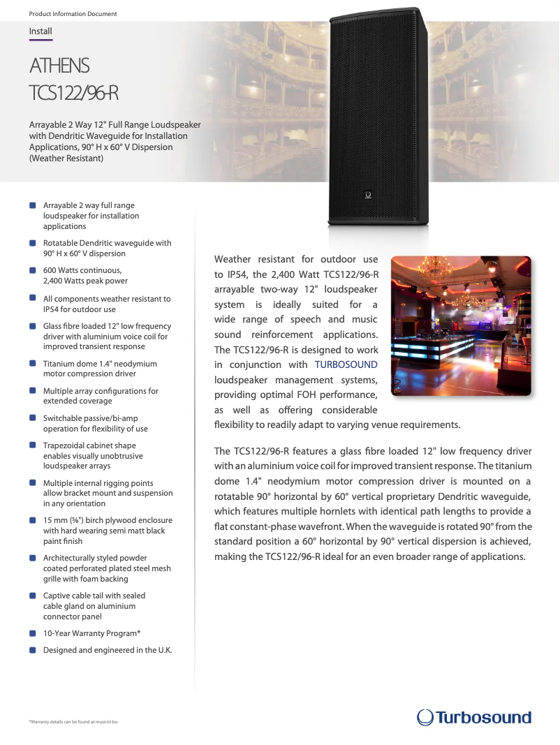 Page n°1 - Fiche technique Turbosound Athens TCS122/96-R