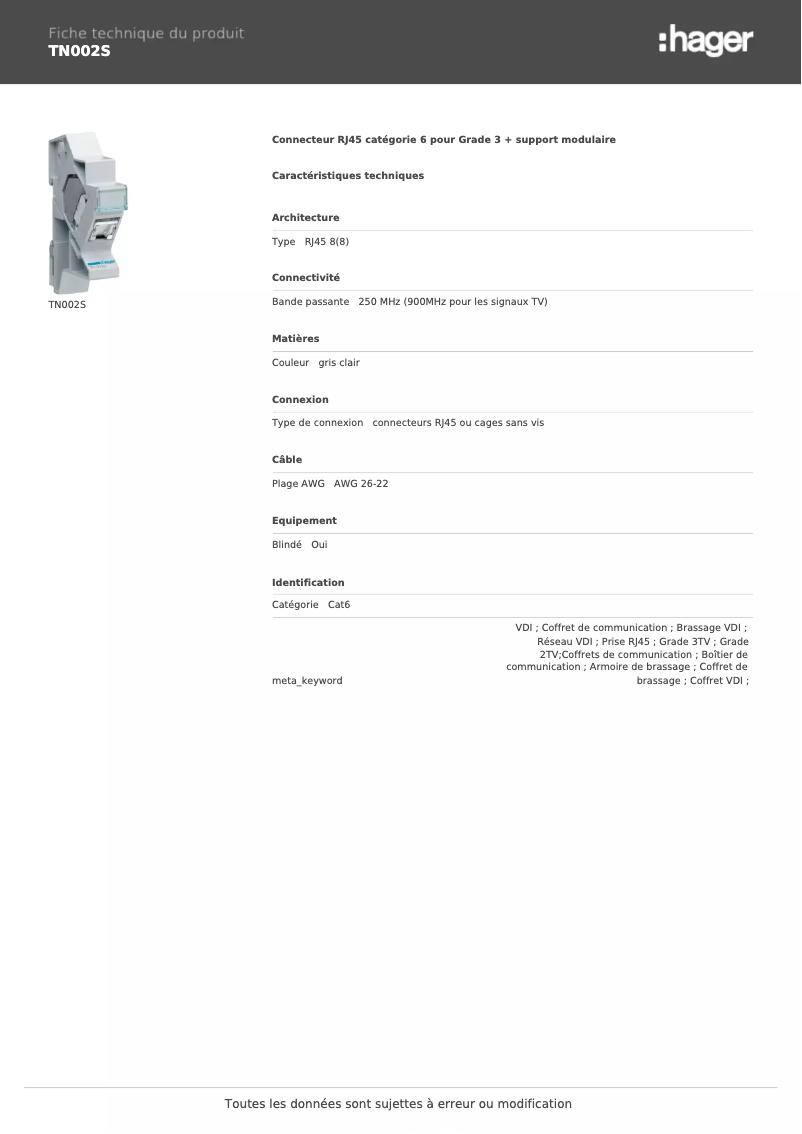 Image de la première page du manuel de l'appareil TN002S