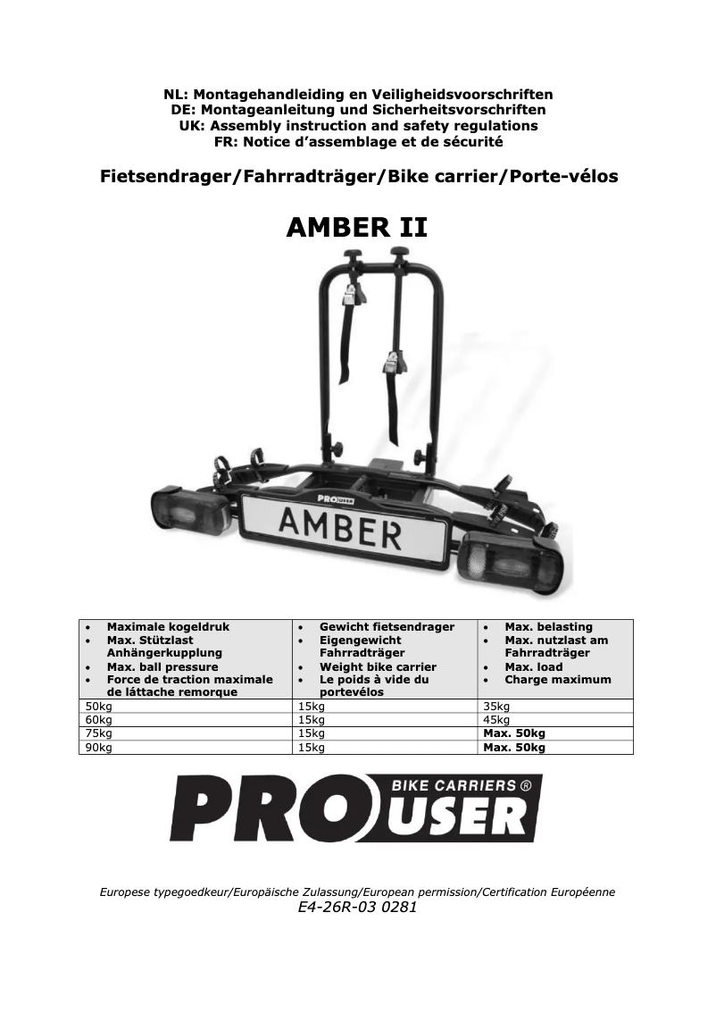 Page 1 de la notice Manuel utilisateur Pro-User Amber II