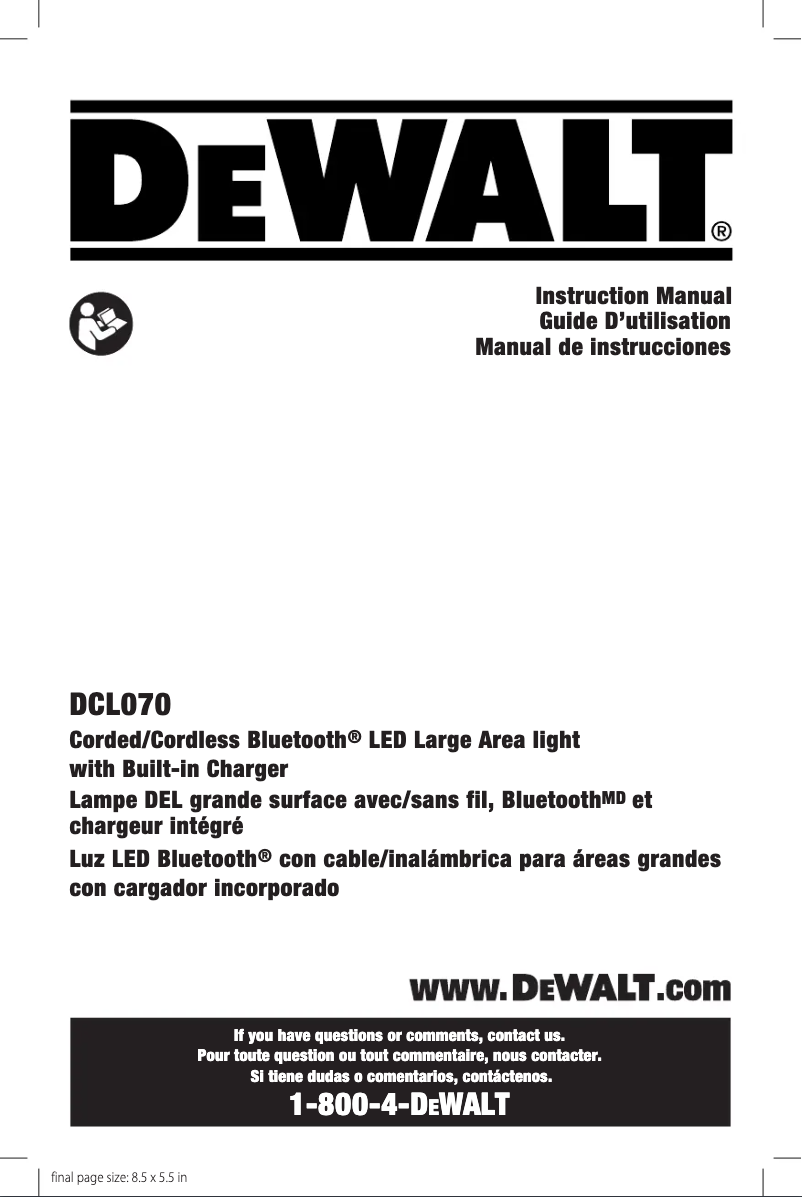 Page 1 de la notice Manuel utilisateur DeWalt DCL070