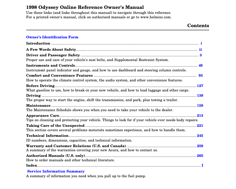 Image de la première page du manuel de l'appareil Odyssey (1998)