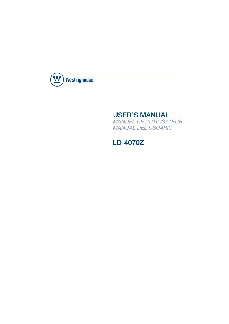 Page n°1 - Manuel utilisateur Westinghouse LD-4070Z