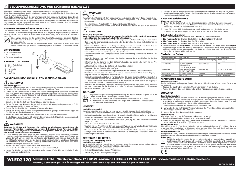 Image de la première page du manuel de l'appareil WLED3120