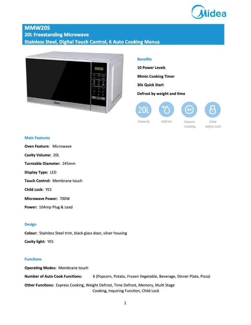 Imagen de la primera página del manual del dispositivo MMW20S
