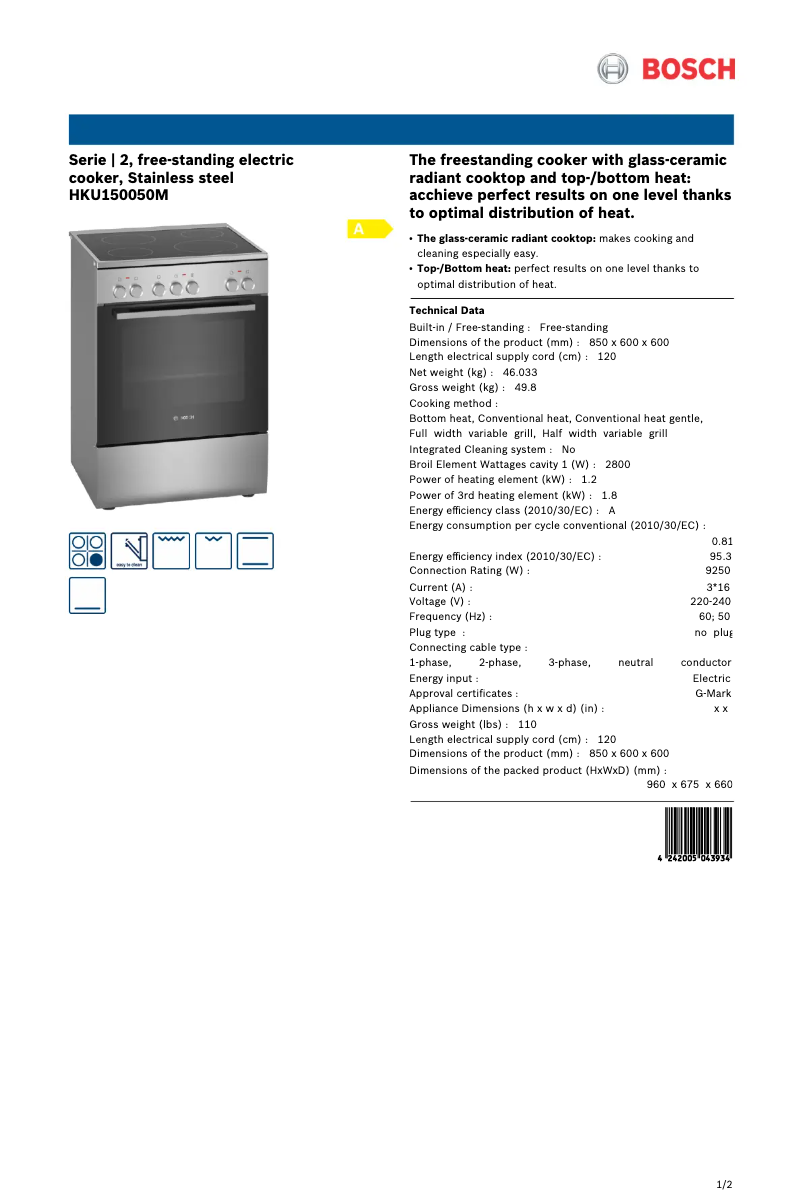 Página 1 del manual Ficha técnica Bosch HKU150050M