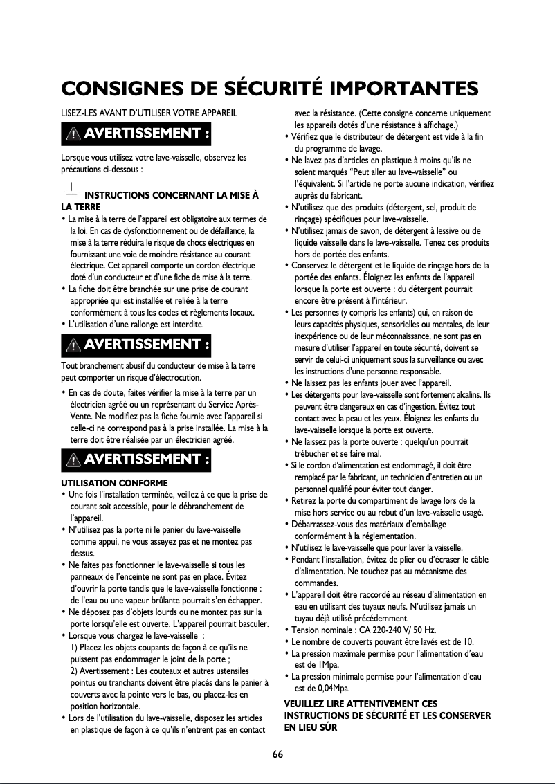 Page 1 de la notice Manuel utilisateur Whirlpool ADG 196