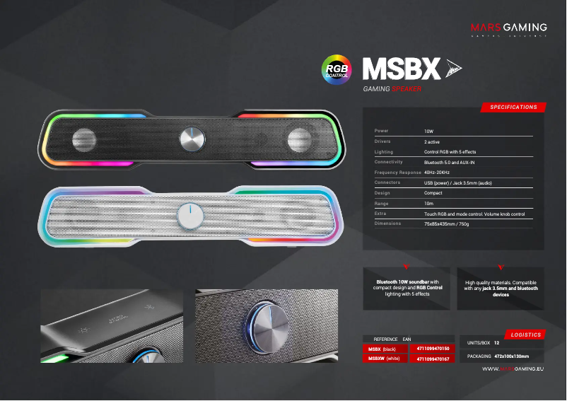 Page 1 de la notice Fiche technique Mars Gaming MSBX