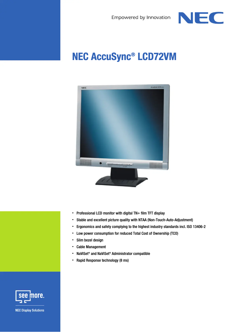 Página 1 del manual Ficha técnica NEC AccuSync LCD72VM