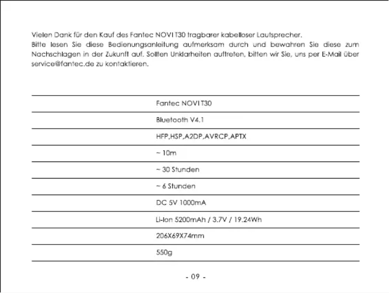 Page 1 of the manual User Manual Fantec NOVI T30