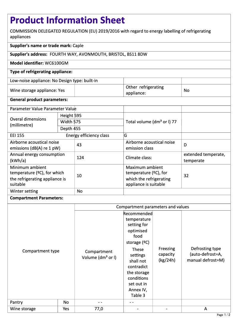 Image de la première page du manuel de l'appareil WC6100GM