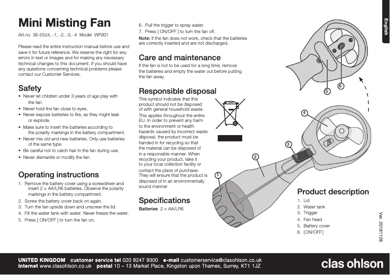 Page n°1 - Manuel utilisateur Clas Ohlson WF001