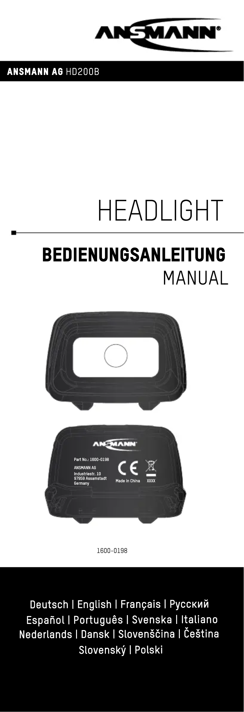 Page 1 de la notice Manuel utilisateur Ansmann HD200B