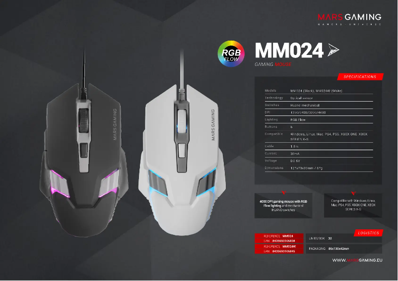 Page 1 de la notice Fiche technique Mars Gaming MM024