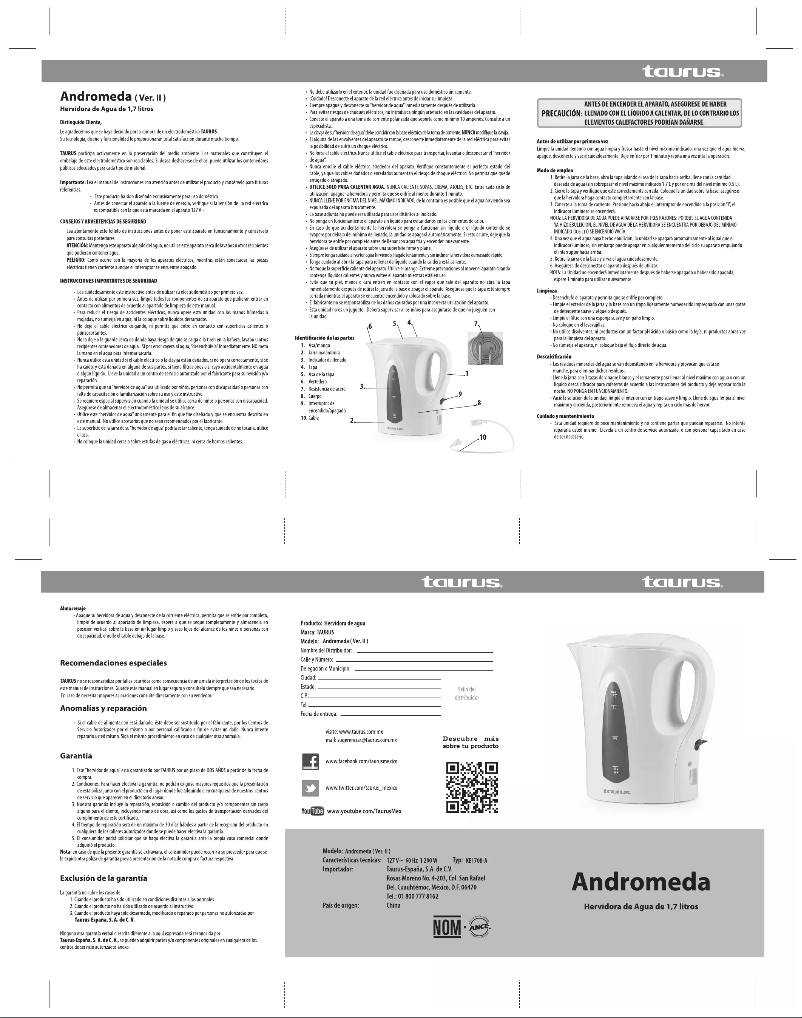 Image de la première page du manuel de l'appareil Andromeda