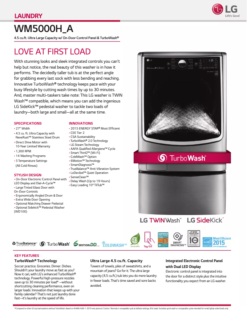 Page n°1 - Fiche technique LG WM5000HVA