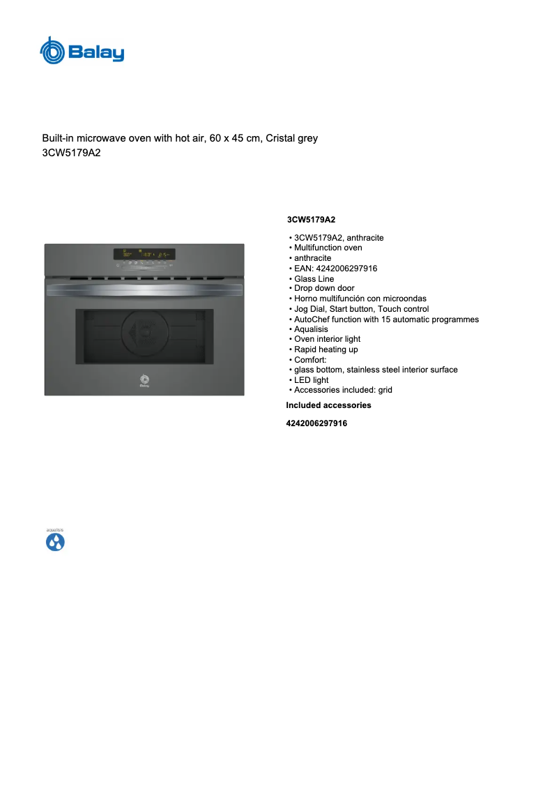 Page 1 de la notice Manuel utilisateur Balay 3CW5179A2
