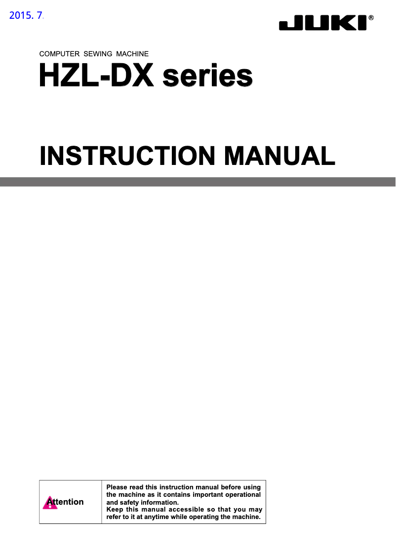 Page n°1 - Manuel utilisateur Juki HZL-DX3