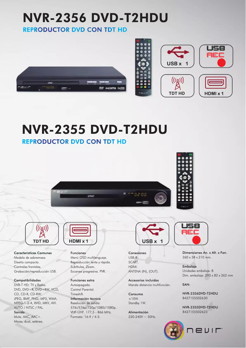 Page 1 de la notice Brochure Nevir NVR-2355 DVD-T2HDU