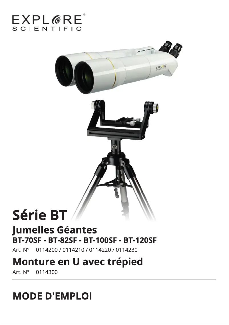 Page 1 de la notice Manuel utilisateur Explore Scientific BT-100SF