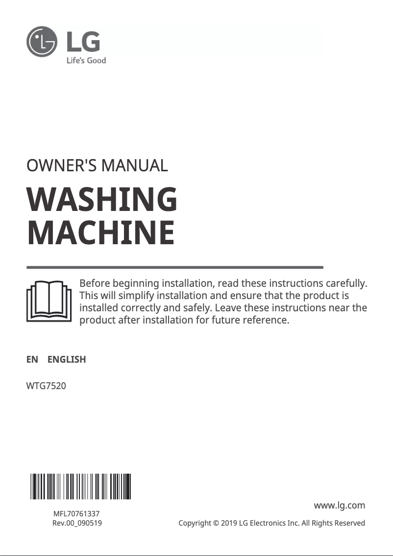 Page 1 de la notice Manuel utilisateur LG WTG7520