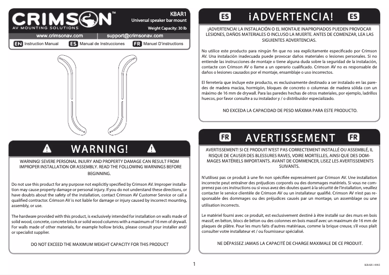 Page 1 de la notice Manuel utilisateur Crimson KBAR1