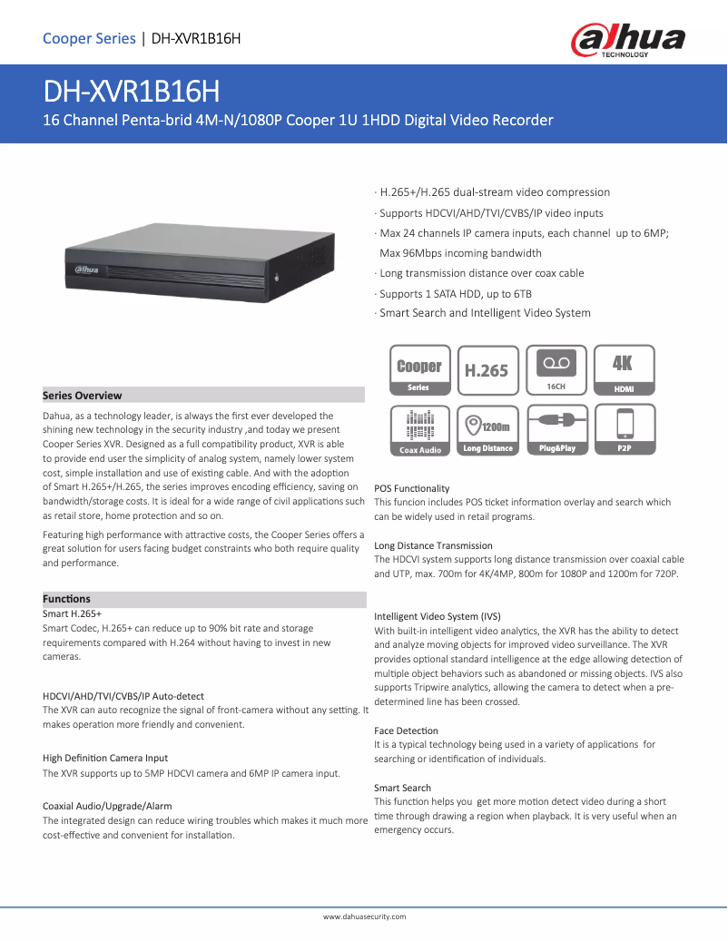 Image de la première page du manuel de l'appareil XVR1B16H