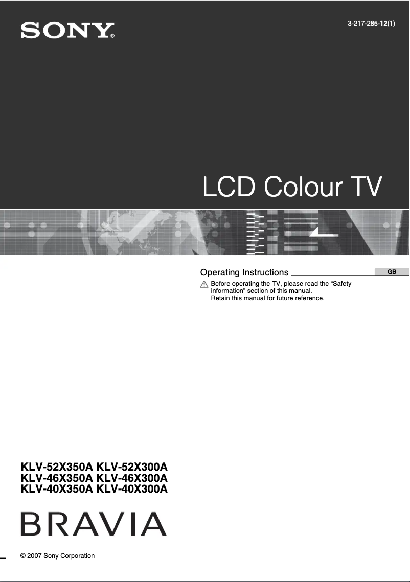 Page n°1 - Manuel utilisateur Sony Bravia KLV-40X350A