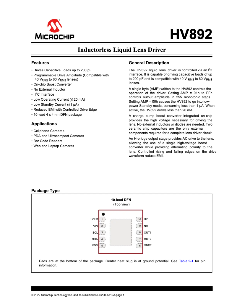 Página 1 del manual Manual de usuario Microchip HV892