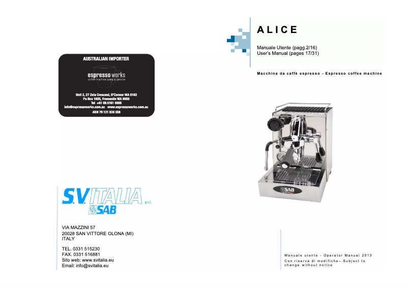 Image de la première page du manuel de l'appareil Alice