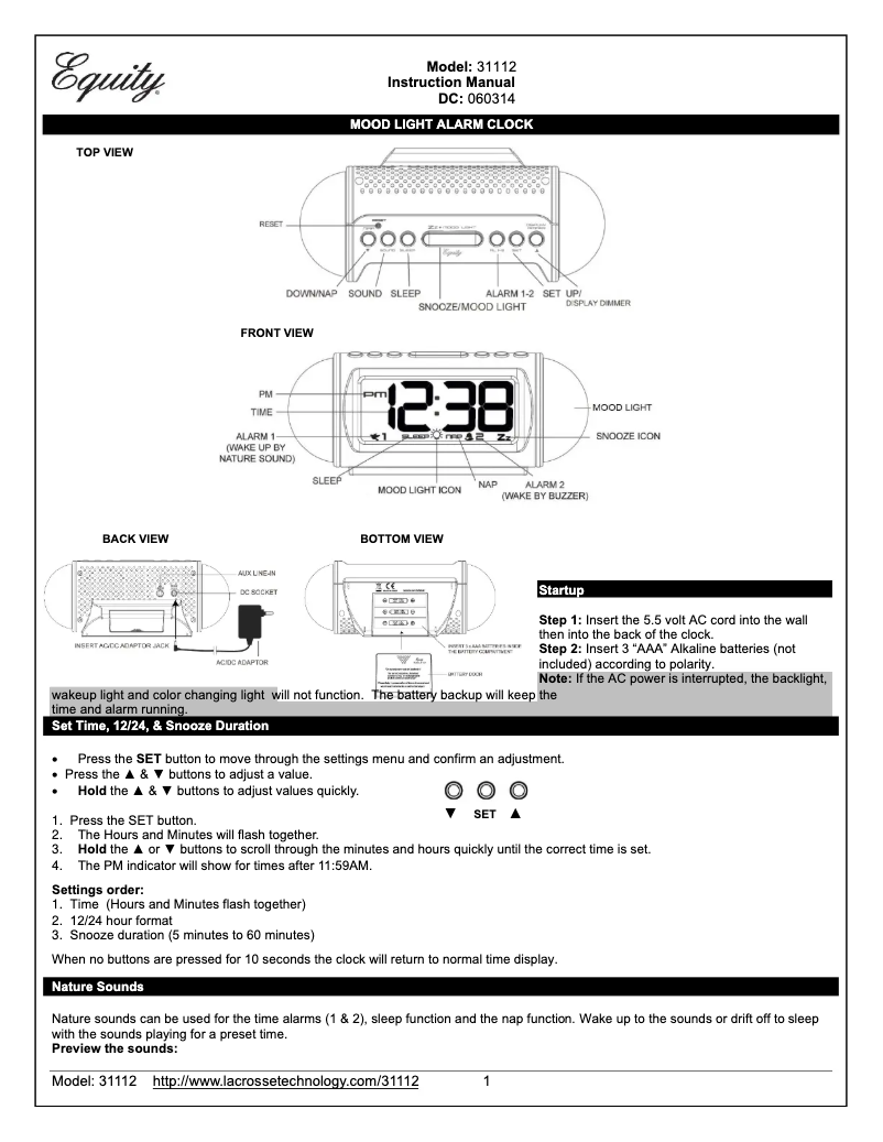 Page n°1 - Manuel utilisateur La Crosse Technology 31112