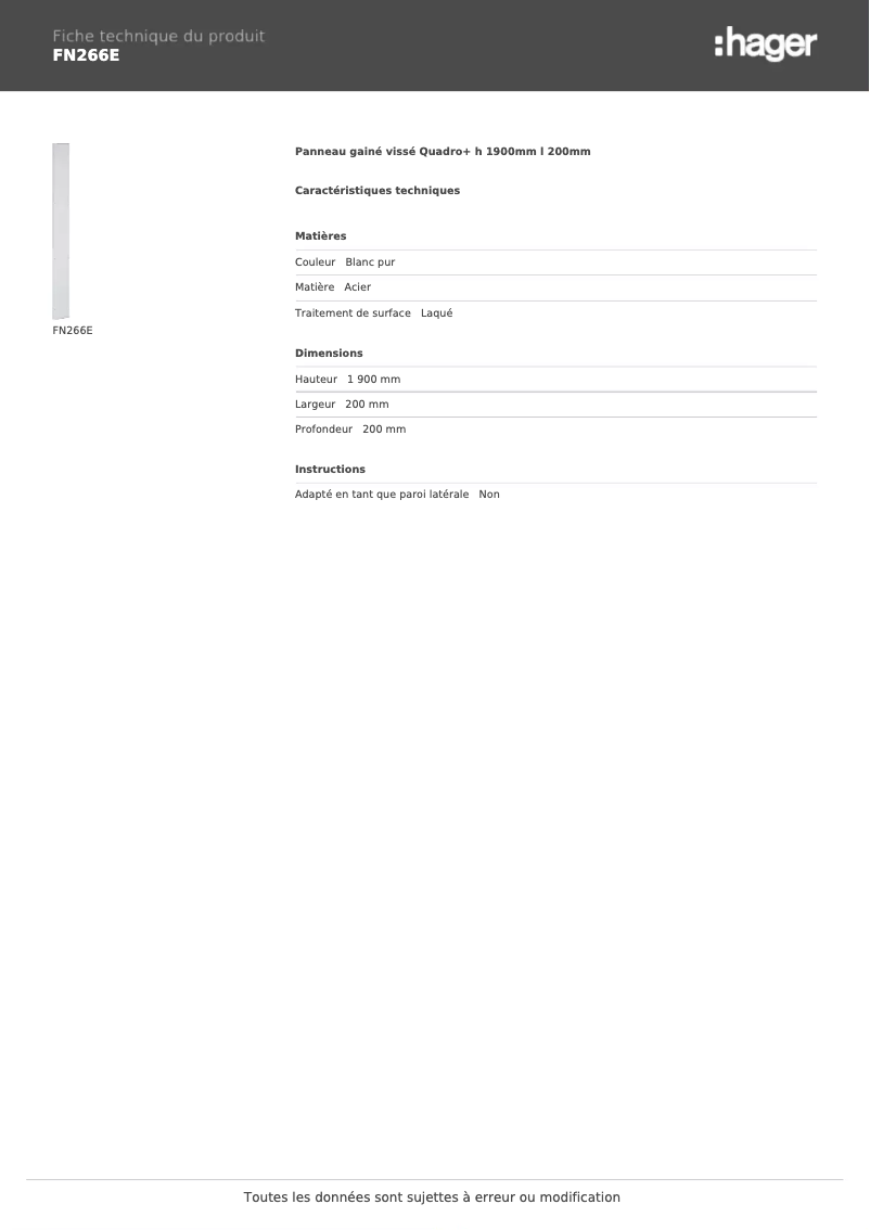 Page n°1 - Fiche technique Hager FN266E