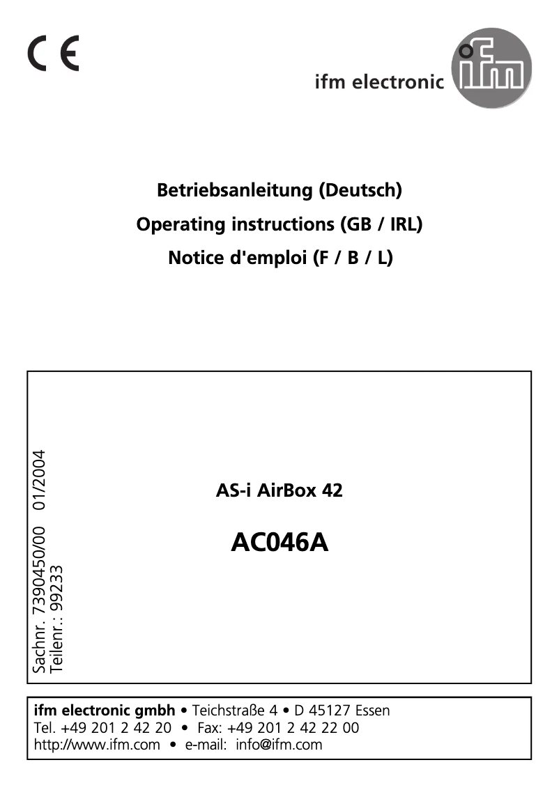 Page n°1 - Manuel utilisateur IFM AC046A