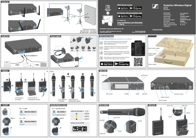 Page 1 de la notice Guide de démarrage rapide Sennheiser Evolution wireless D1
