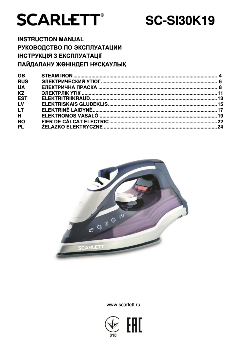 Page n°1 - Manuel utilisateur Scarlett SC-SI30K19
