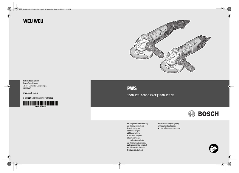 Page n°1 - Manuel utilisateur Bosch PWS 1000-125