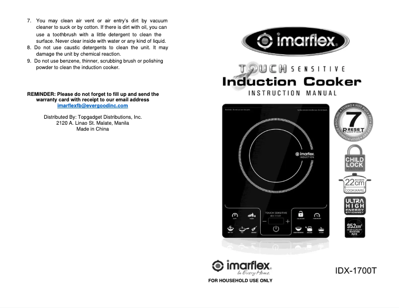 Page 1 de la notice Manuel utilisateur Imarflex IDX-1700T