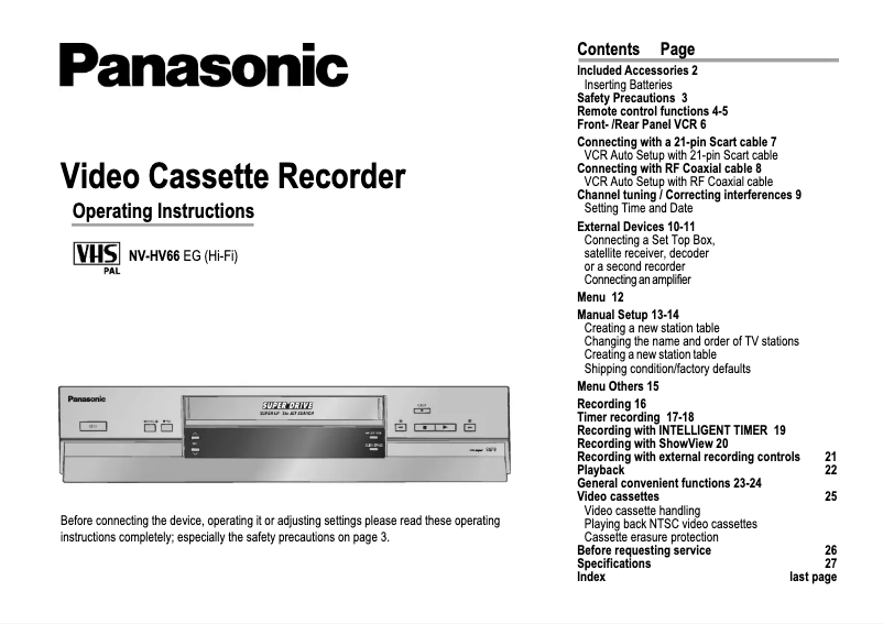 Image de la première page du manuel de l'appareil NV-HV66