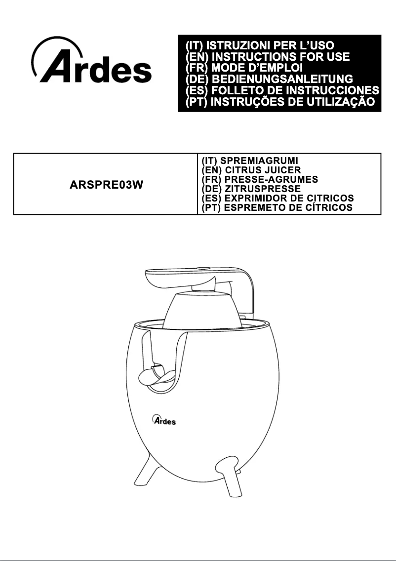 Image de la première page du manuel de l'appareil Juice ART ARSPRE03