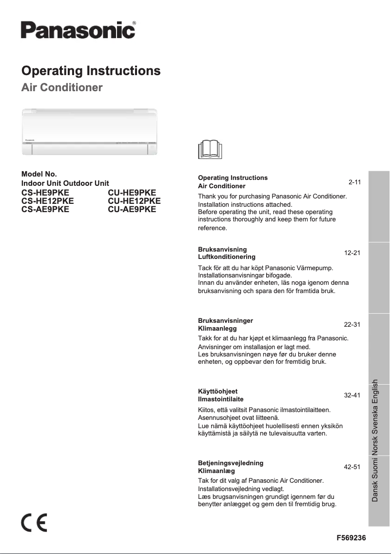 Page n°1 - Manuel utilisateur Panasonic CS-AE9PKE