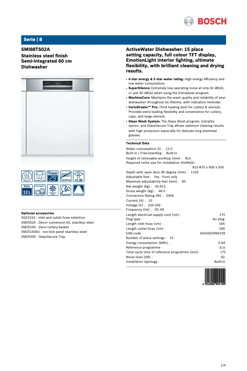 Página 1 del manual Ficha técnica Bosch SMI88TS02A