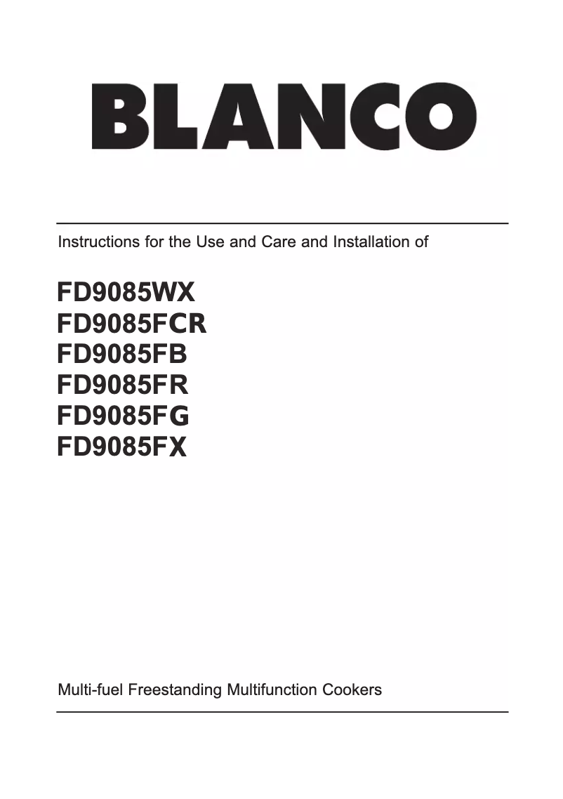 Page n°1 - Manuel utilisateur BLANCO FD9085FG