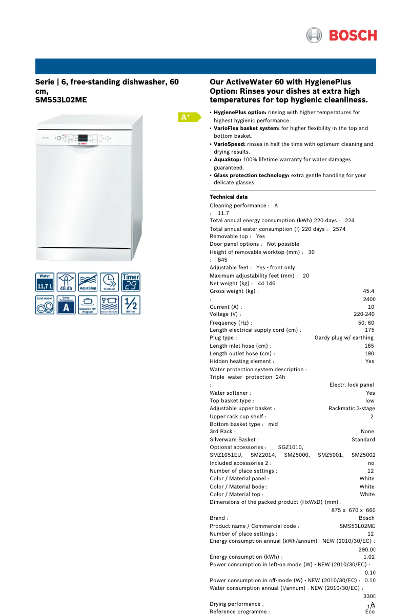 Image de la première page du manuel de l'appareil SMS53L02ME