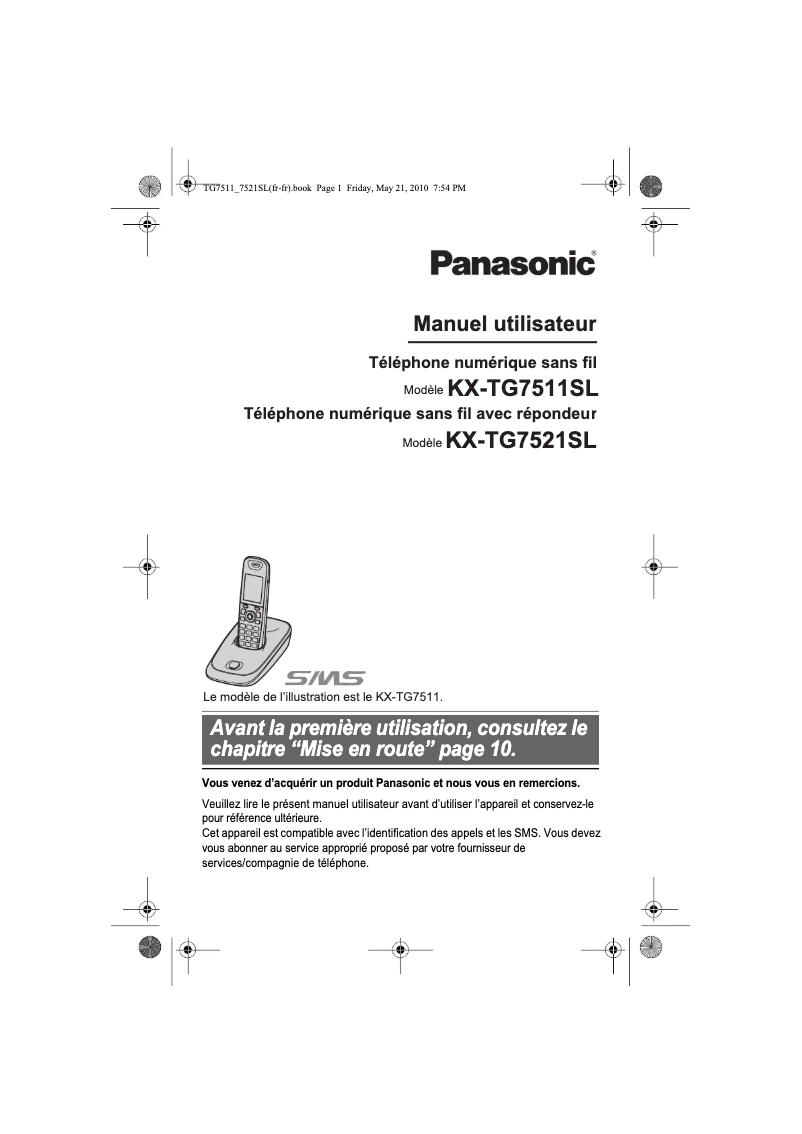 Page n°1 - Manuel utilisateur Panasonic KX-TG7511
