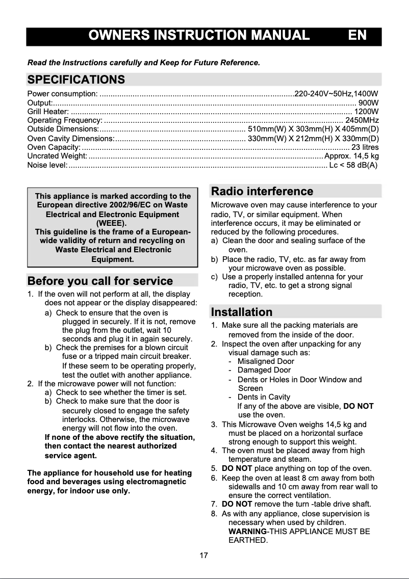 Image de la première page du manuel de l'appareil BM6250ORAW