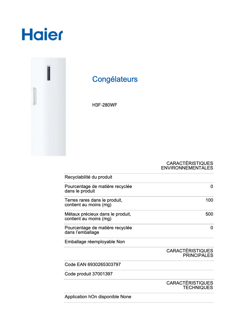 Image de la première page du manuel de l'appareil H3F-280WF