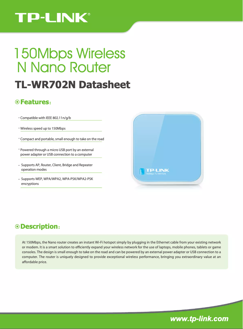 Page n°1 - Fiche technique TP-Link TL-WR702N