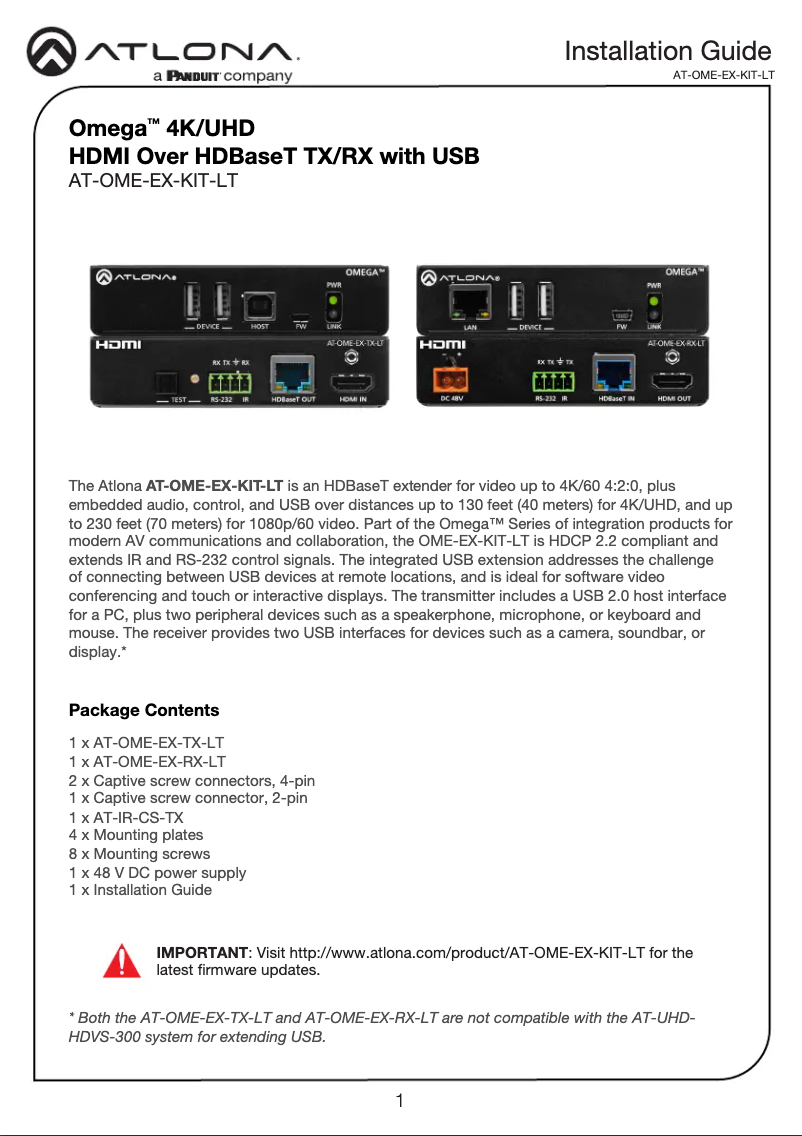 Page n°1 - Manuel utilisateur Atlona AT-OME-EX-KIT-LT