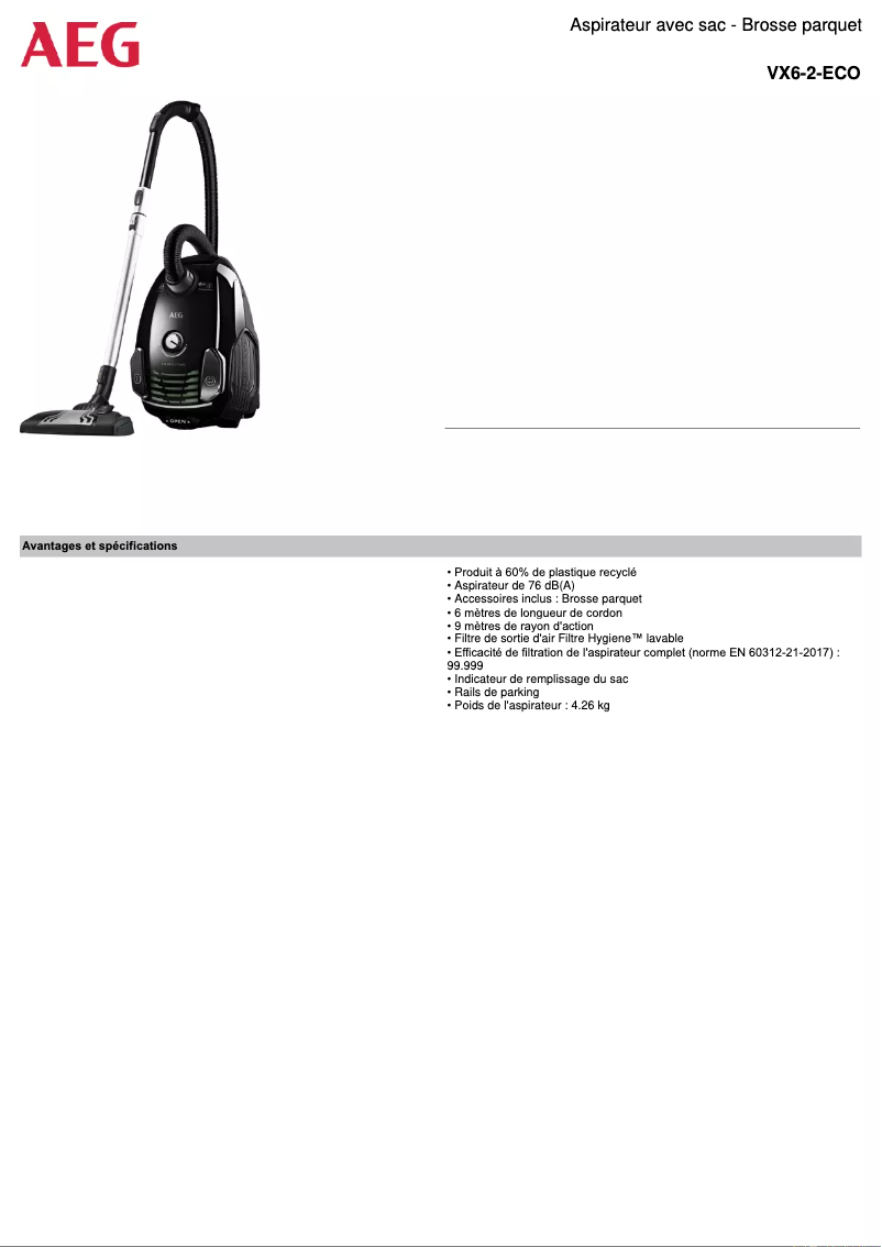Image de la première page du manuel de l'appareil VX6-2-ECO