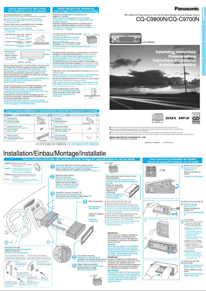 Page 1 de la notice Manuel utilisateur Panasonic CQ-C9800N